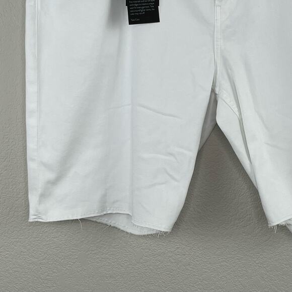 Paige Federal Iced Frost White Denim Raw Hem Cut Off Jean Shorts 30/32 NWT - Picture 8 of 12